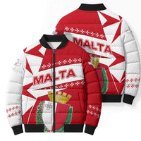 Malta Bomber Puffer Jacket with Red White Starburst Design - Wonder Print Shop