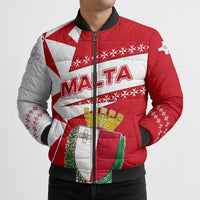 Malta Bomber Puffer Jacket with Red White Starburst Design - Wonder Print Shop