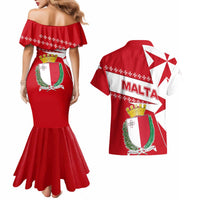 Malta Couples Matching Mermaid Dress and Hawaiian Shirt with Red White Starburst Design - Wonder Print Shop