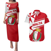 Malta Couples Matching Puletasi and Hawaiian Shirt with Red White Starburst Design - Wonder Print Shop
