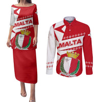 Malta Couples Matching Puletasi and Long Sleeve Button Shirt with Red White Starburst Design - Wonder Print Shop