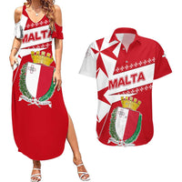 Malta Couples Matching Summer Maxi Dress and Hawaiian Shirt with Red White Starburst Design - Wonder Print Shop