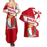Malta Couples Matching Summer Maxi Dress and Hawaiian Shirt with Red White Starburst Design - Wonder Print Shop