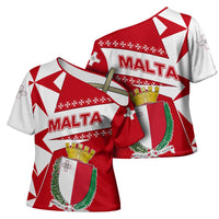 Malta Cross Shoulder Shirt with Red White Starburst Design - Wonder Print Shop