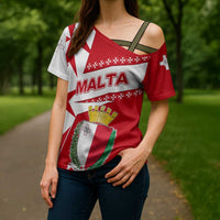 Malta Cross Shoulder Shirt with Red White Starburst Design - Wonder Print Shop