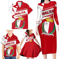 Malta Family Matching Long Sleeve Bodycon Dress and Hawaiian Shirt with Red White Starburst Design - Wonder Print Shop