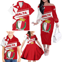 Malta Family Matching Off The Shoulder Long Sleeve Dress and Hawaiian Shirt with Red White Starburst Design - Wonder Print Shop