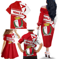 Malta Family Matching Off The Shoulder Long Sleeve Dress and Hawaiian Shirt with Red White Starburst Design - Wonder Print Shop