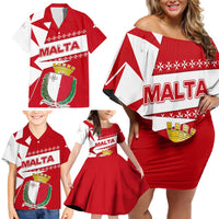 Malta Family Matching Off Shoulder Short Dress and Hawaiian Shirt with Red White Starburst Design - Wonder Print Shop