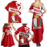 Malta Family Matching Summer Maxi Dress and Hawaiian Shirt with Red White Starburst Design - Wonder Print Shop