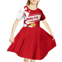 Malta Kid Short Sleeve Dress with Red White Starburst Design - Wonder Print Shop