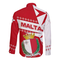 Malta Long Sleeve Button Shirt with Red White Starburst Design - Wonder Print Shop