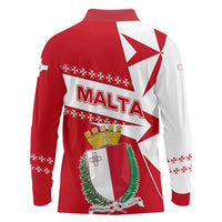 Malta Long Sleeve Polo Shirt with Red White Starburst Design - Wonder Print Shop