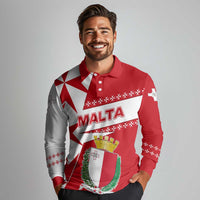 Malta Long Sleeve Polo Shirt with Red White Starburst Design - Wonder Print Shop