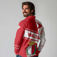 Malta Long Sleeve Polo Shirt with Red White Starburst Design - Wonder Print Shop