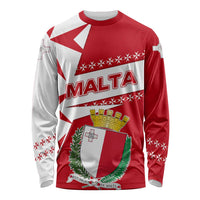 Malta Long Sleeve Shirt with Red White Starburst Design - Wonder Print Shop