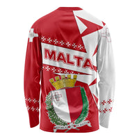 Malta Long Sleeve Shirt with Red White Starburst Design - Wonder Print Shop