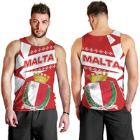 Malta Men Tank Top with Red White Starburst Design - Wonder Print Shop