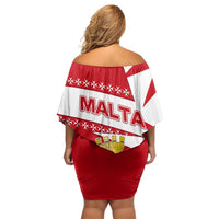 Malta Off Shoulder Short Dress with Red White Starburst Design - Wonder Print Shop