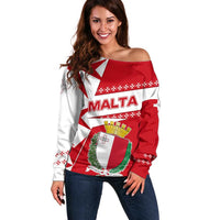 Malta Off Shoulder Sweater with Red White Starburst Design - Wonder Print Shop