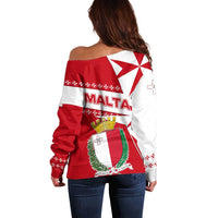 Malta Off Shoulder Sweater with Red White Starburst Design - Wonder Print Shop
