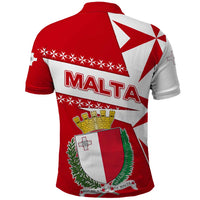 Malta Polo Shirt with Red White Starburst Design - Wonder Print Shop