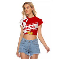 Malta Raglan Cropped T Shirt with Red White Starburst Design - Wonder Print Shop