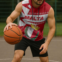 Malta Sleeveless Hoodie with Red White Starburst Design - Wonder Print Shop