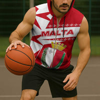 Malta Sleeveless Zip Hoodie with Red White Starburst Design - Wonder Print Shop