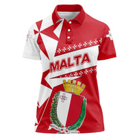 Malta Women Polo Shirt with Red White Starburst Design - Wonder Print Shop