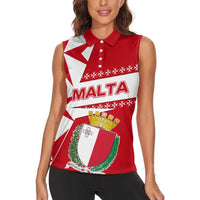 Malta Women Sleeveless Polo Shirt with Red White Starburst Design - Wonder Print Shop