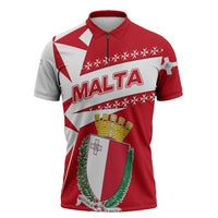 Malta Zipper Polo Shirt with Red White Starburst Design - Wonder Print Shop