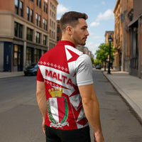 Malta Zipper Polo Shirt with Red White Starburst Design - Wonder Print Shop