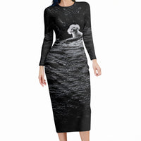A Little Lamb in the Killer Silence Cute Serial Dog Long Sleeve Bodycon Dress Pet Lover