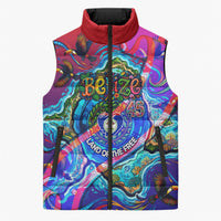 Belize Independence Day September 21 Sleeveless Puffer Jacket Vibrant Tropical Sea Turtle Patriotic