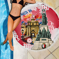 Malta Independence Day Beach Blanket Maltese Flag Monument Coat Of Arms Halftone