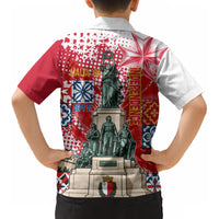 Malta Independence Day Kid Hawaiian Shirt Maltese Flag Monument Coat Of Arms Halftone