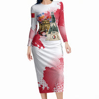Malta Independence Day Long Sleeve Bodycon Dress Maltese Flag Monument Coat Of Arms Halftone