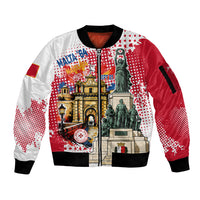 Malta Independence Day Sleeve Zip Bomber Jacket Maltese Flag Monument Coat Of Arms Halftone