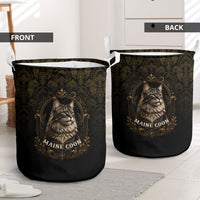 Maine Coon Cat Gentle Giant Laundry Basket Royal Feline Vintage Gold Damask Portrait