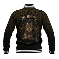 Maine Coon Cat Gentle Giant Baseball Jacket Royal Feline Vintage Gold Damask Portrait