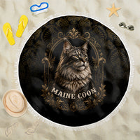 Maine Coon Cat Gentle Giant Beach Blanket Royal Feline Vintage Gold Damask Portrait