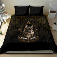 Maine Coon Cat Gentle Giant Bedding Set Royal Feline Vintage Gold Damask Portrait