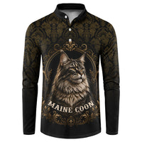 Maine Coon Cat Gentle Giant Button Sweatshirt Royal Feline Vintage Gold Damask Portrait