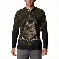 Maine Coon Cat Gentle Giant Button Sweatshirt Royal Feline Vintage Gold Damask Portrait