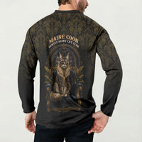 Maine Coon Cat Gentle Giant Button Sweatshirt Royal Feline Vintage Gold Damask Portrait