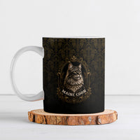 Maine Coon Cat Gentle Giant Ceramic Mug Royal Feline Vintage Gold Damask Portrait