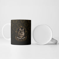 Maine Coon Cat Gentle Giant Ceramic Mug Royal Feline Vintage Gold Damask Portrait