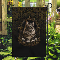 Maine Coon Cat Gentle Giant Garden Flag Royal Feline Vintage Gold Damask Portrait