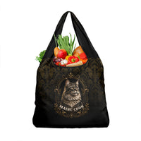 Maine Coon Cat Gentle Giant Grocery Bag Royal Feline Vintage Gold Damask Portrait